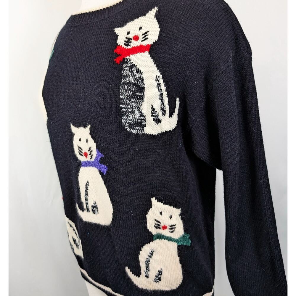 Vintage 80s Sweater Cats Colorful Black Diane Von Furstenberg Women's Size L - Picture 6 of 10